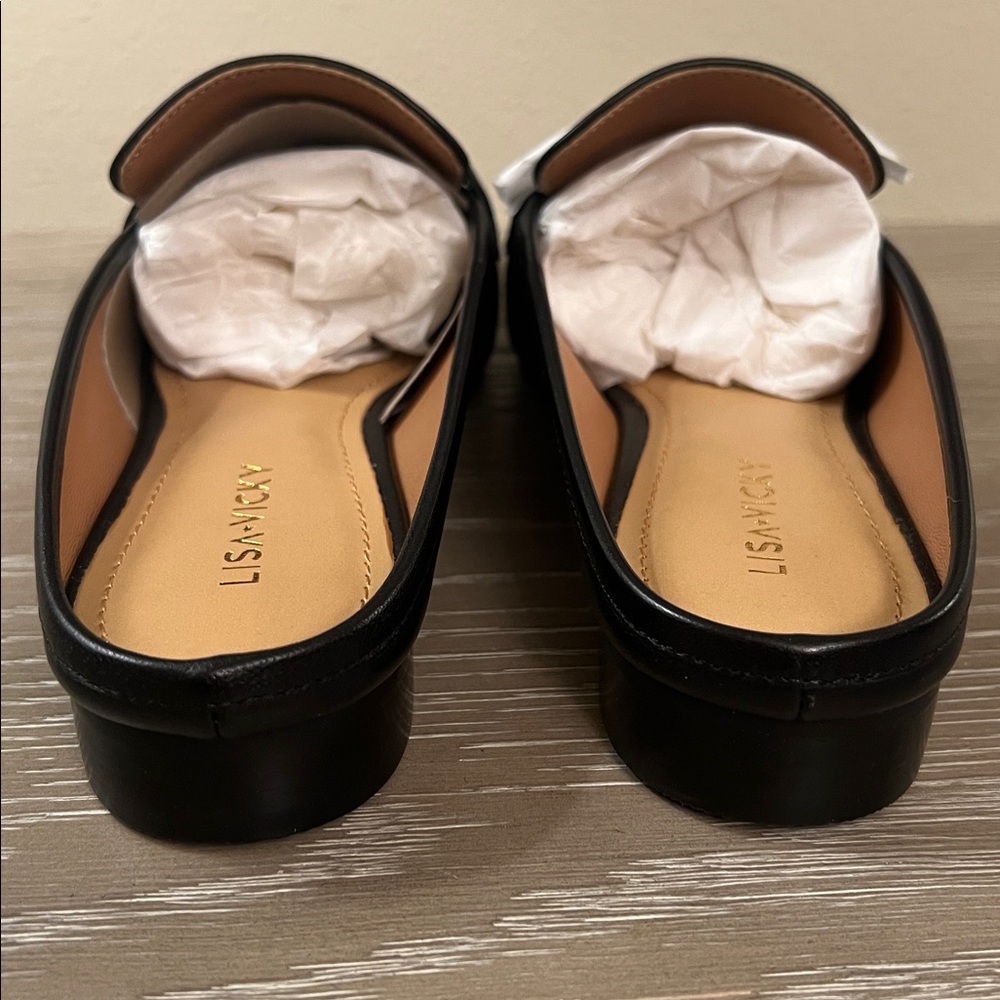 NIB, Lisa Vicky Zip-V Square Toe Mule in Black Leather. - Picture 8 of 11
